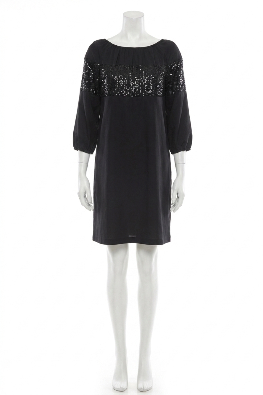 NEW JOSEPH RIBKOFF sequined puff sleeve shift dress in midnight blue